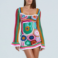 Riviera Mosaic Crochet Mini Dress — front view