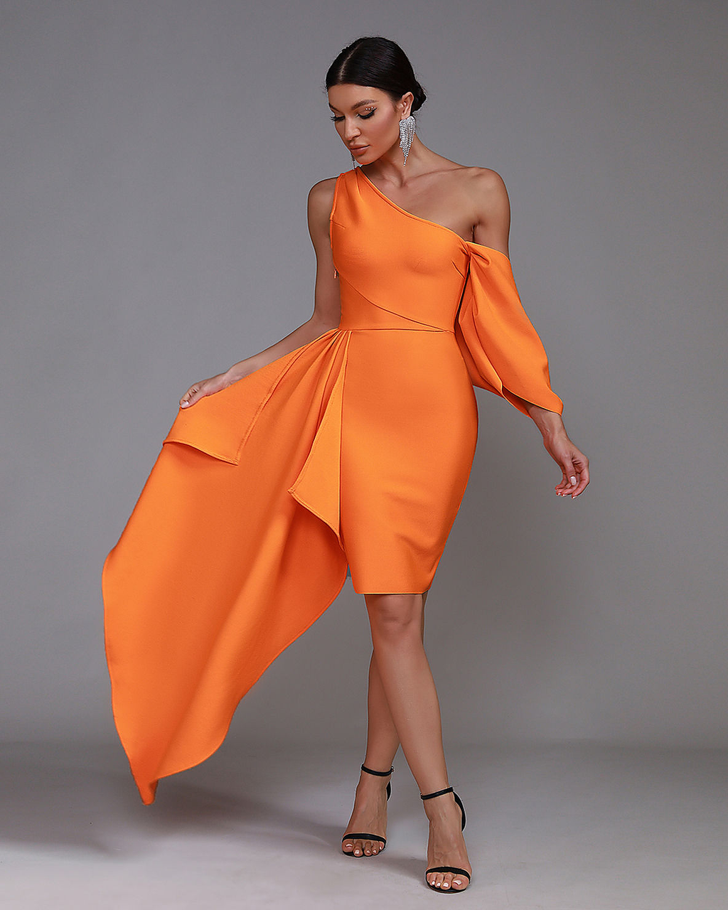 Solenne One-Shoulder Draped Dress — draped movement