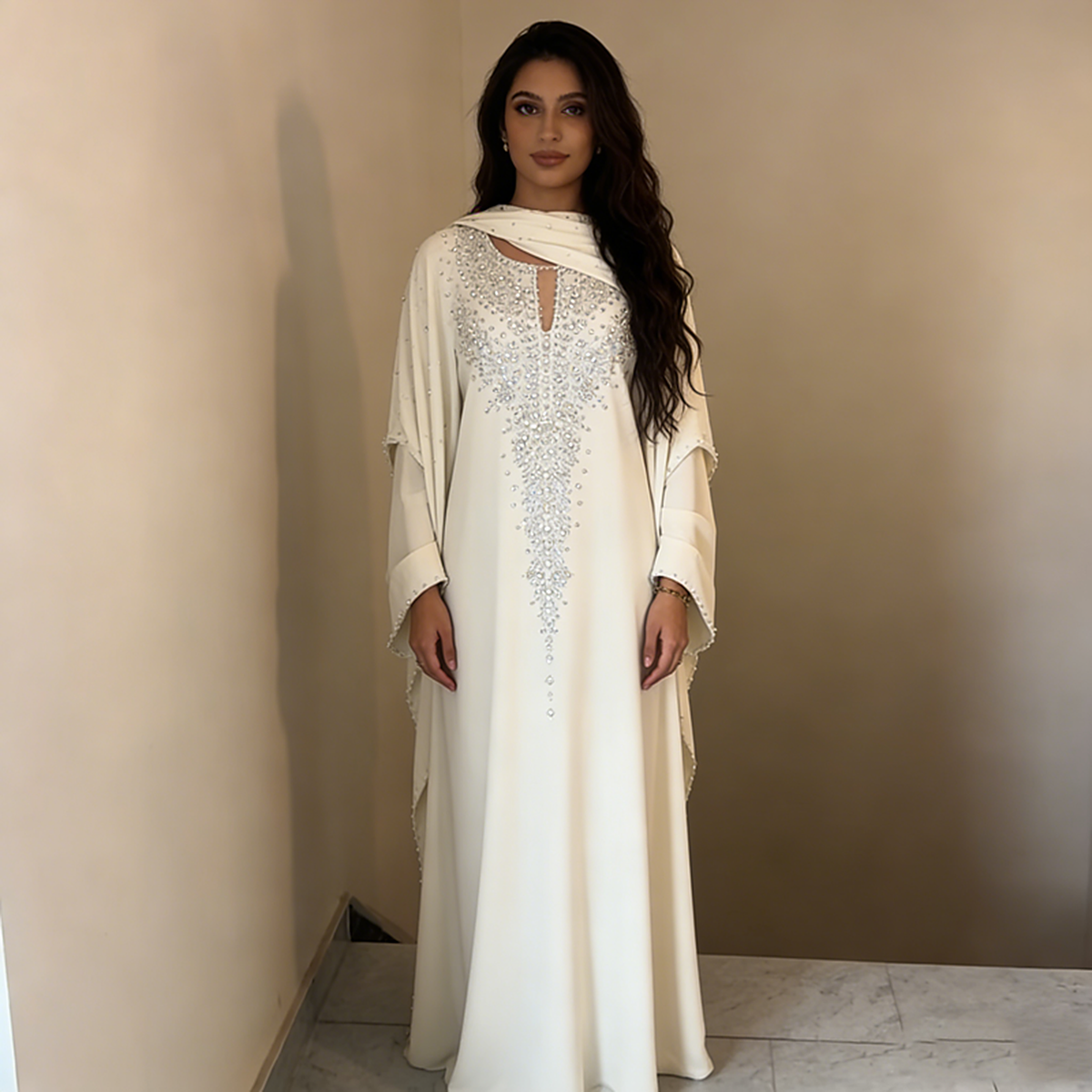 Aureline Ivory Embellished Modest Gown — front