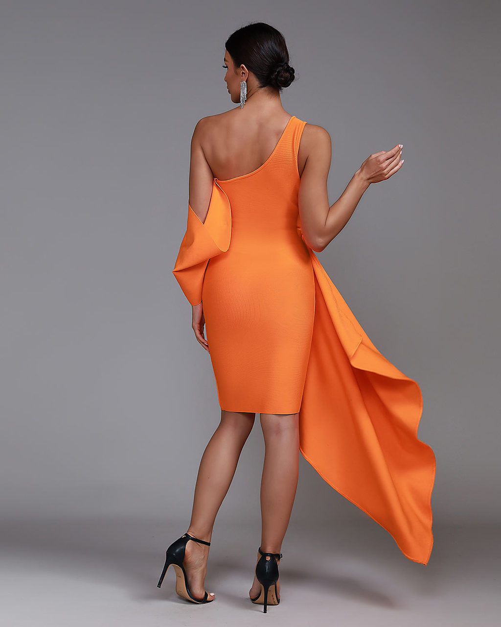 Solenne One-Shoulder Draped Dress — back