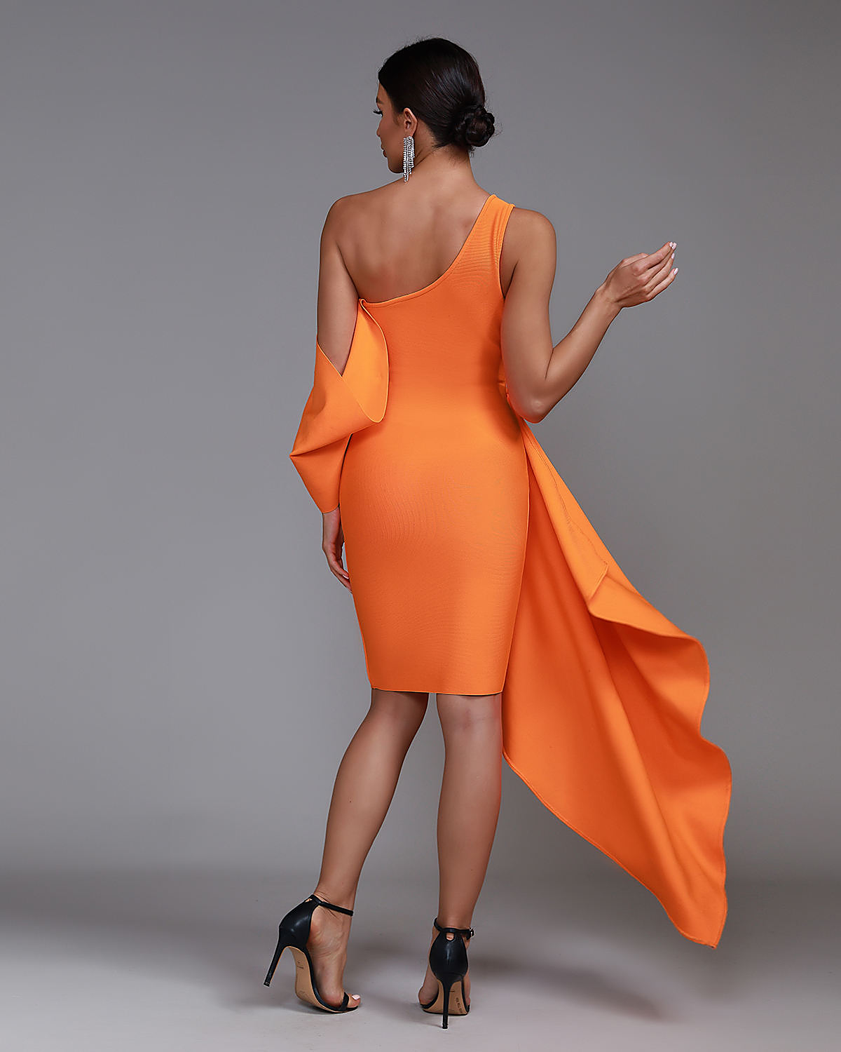 Solenne One-Shoulder Draped Dress — back