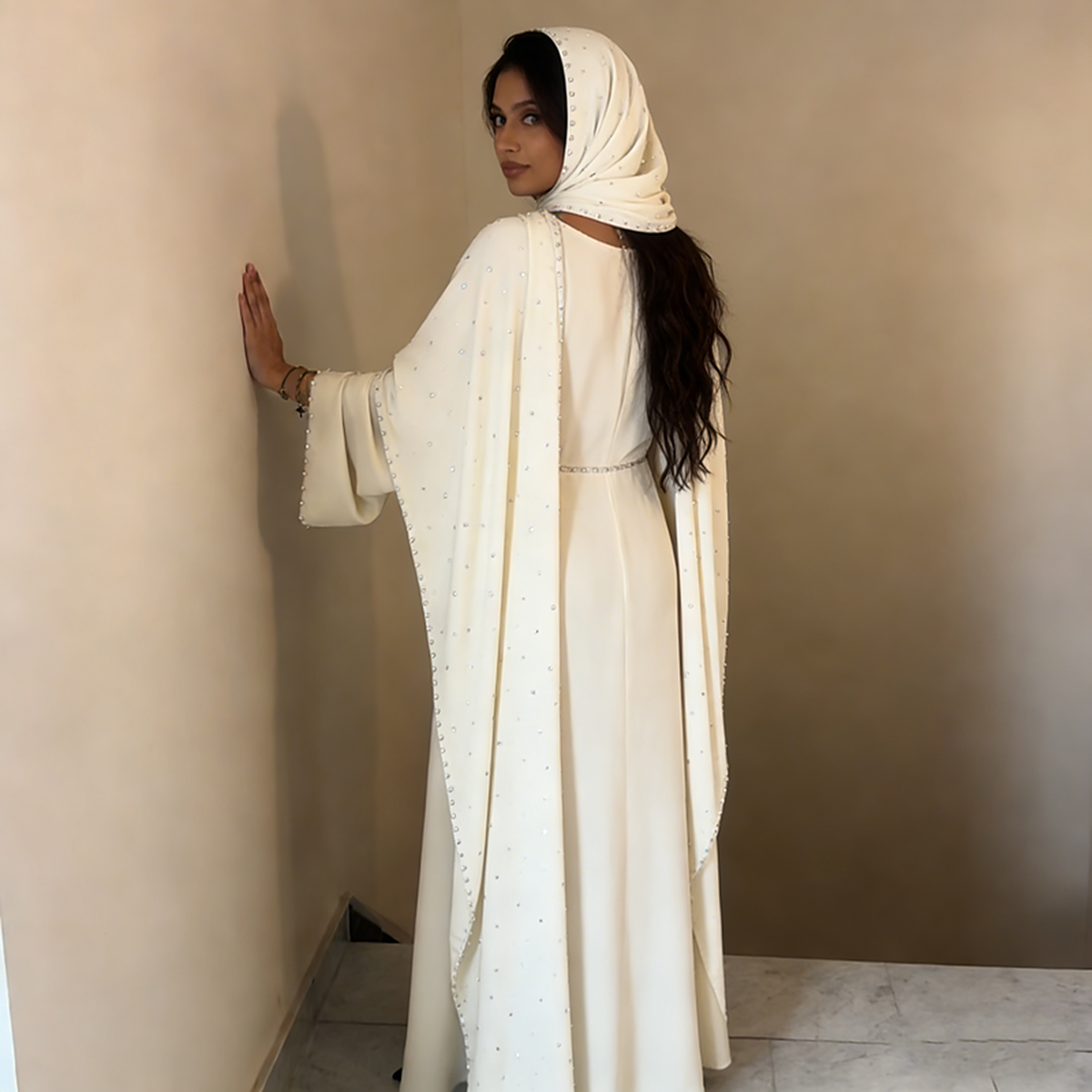 Aureline Ivory Embellished Modest Gown — back