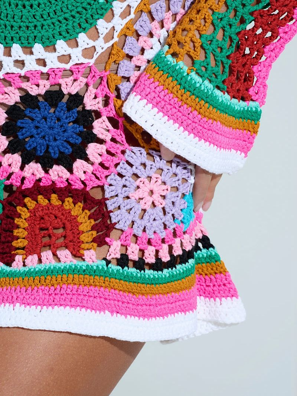 Riviera Mosaic Crochet Mini Dress — craftsmanship detail