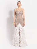 Antonia Rhinestone Feather Mermaid Gown, front view