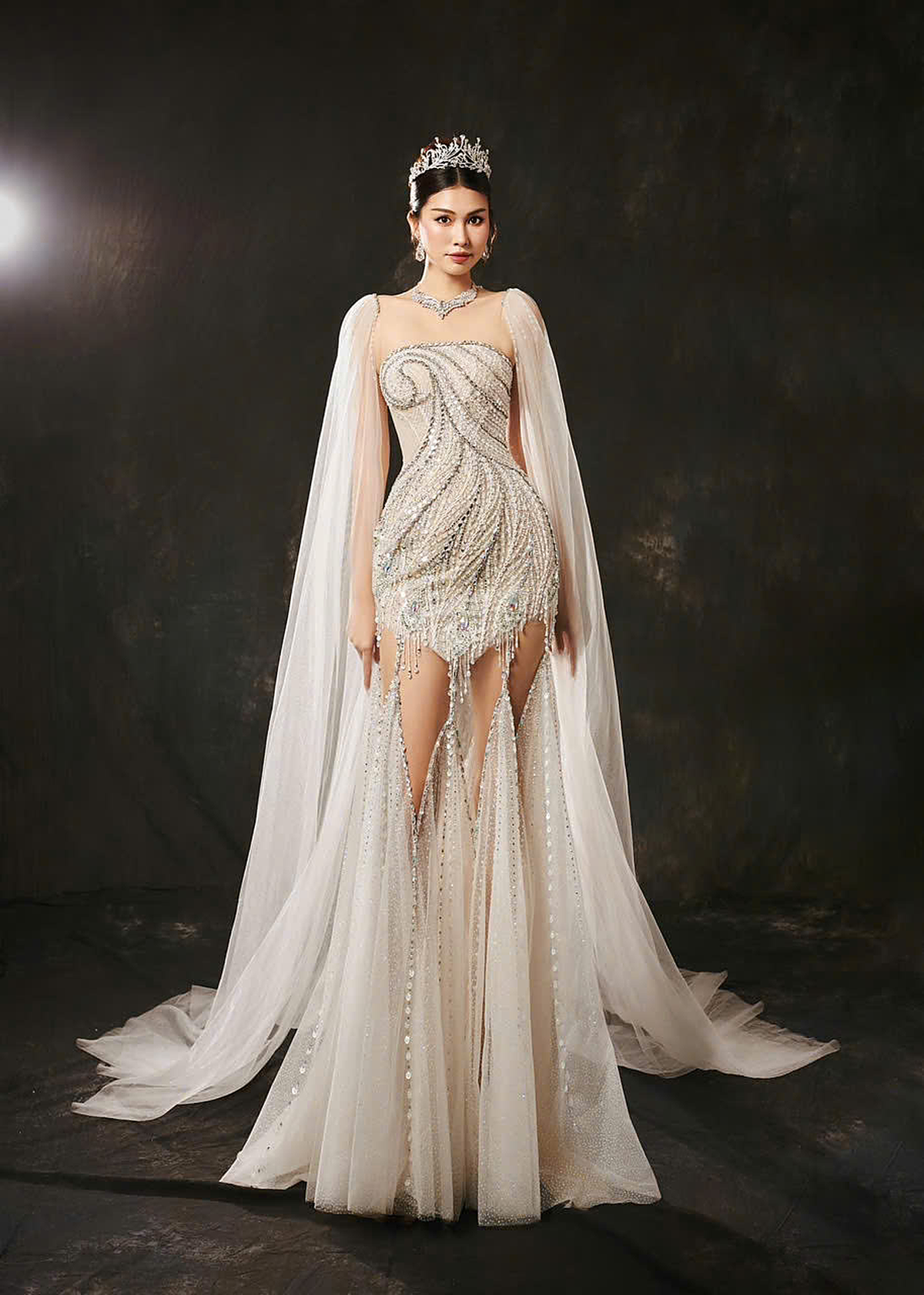 Arabella Crystal Beaded Lace Mermaid Gown — detail view