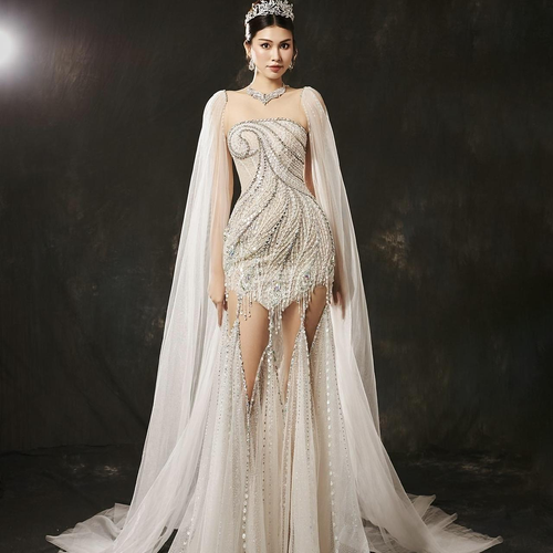 Arabella Crystal Beaded Lace Mermaid Gown — front view