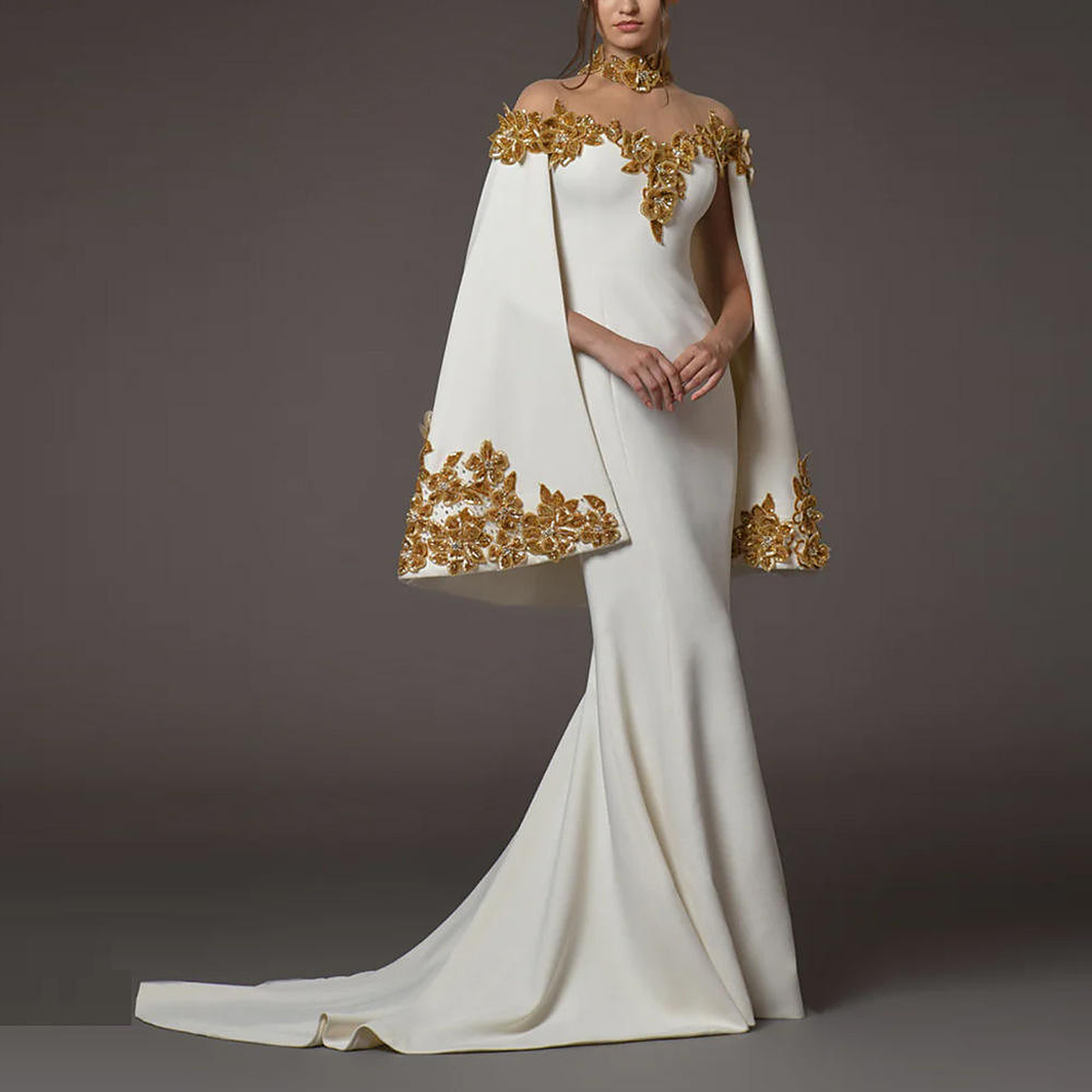 Beatrice Floral Beaded Appliqué A-Line Gown — front view