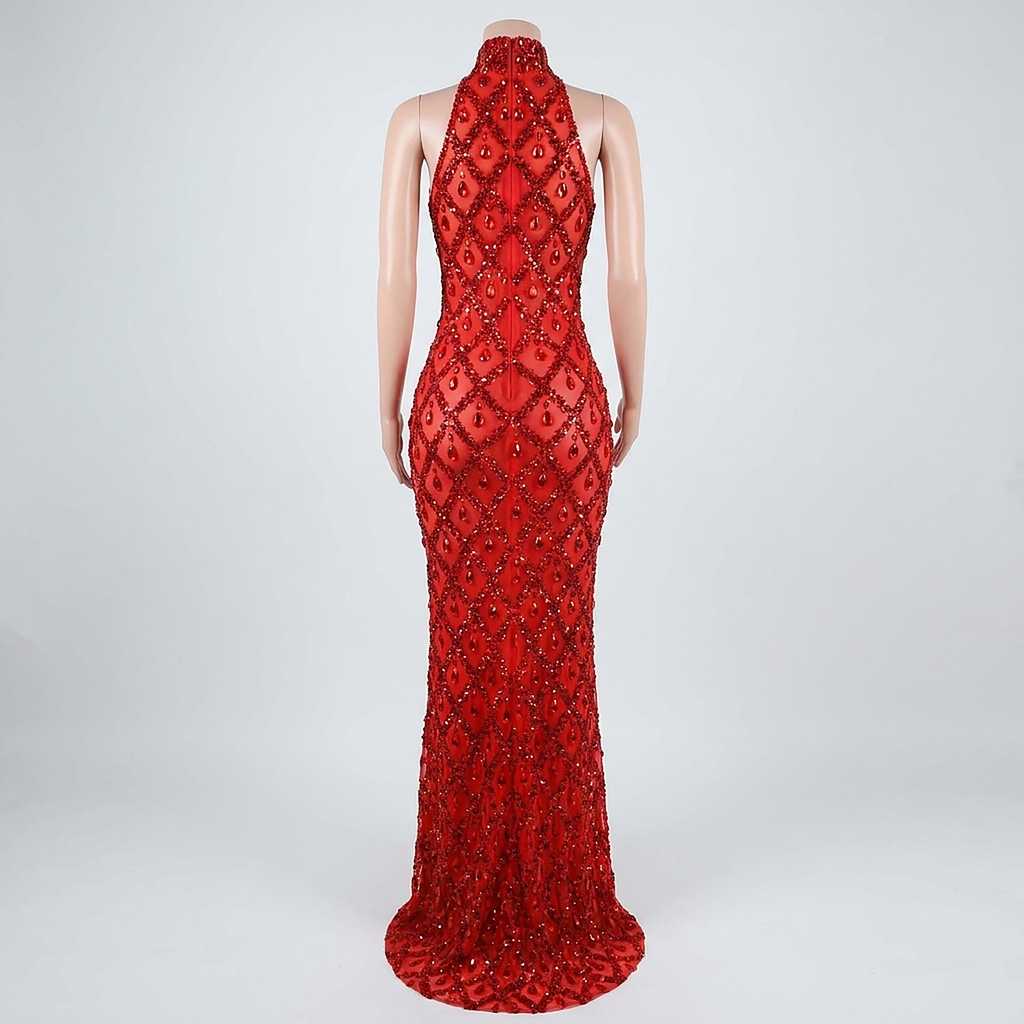 Bianca Crystal Glitter Bodycon Gown — back view