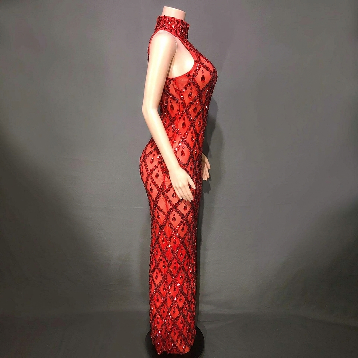 Bianca Crystal Glitter Bodycon Gown — side view
