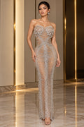 Cecilia Beaded Rhinestone Strapless Gown, front view
