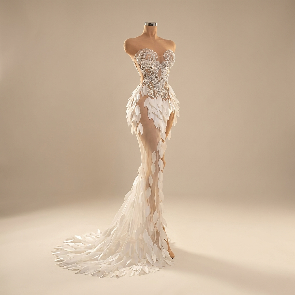 Alessia Leaf Pearl A-Line Gown — front view