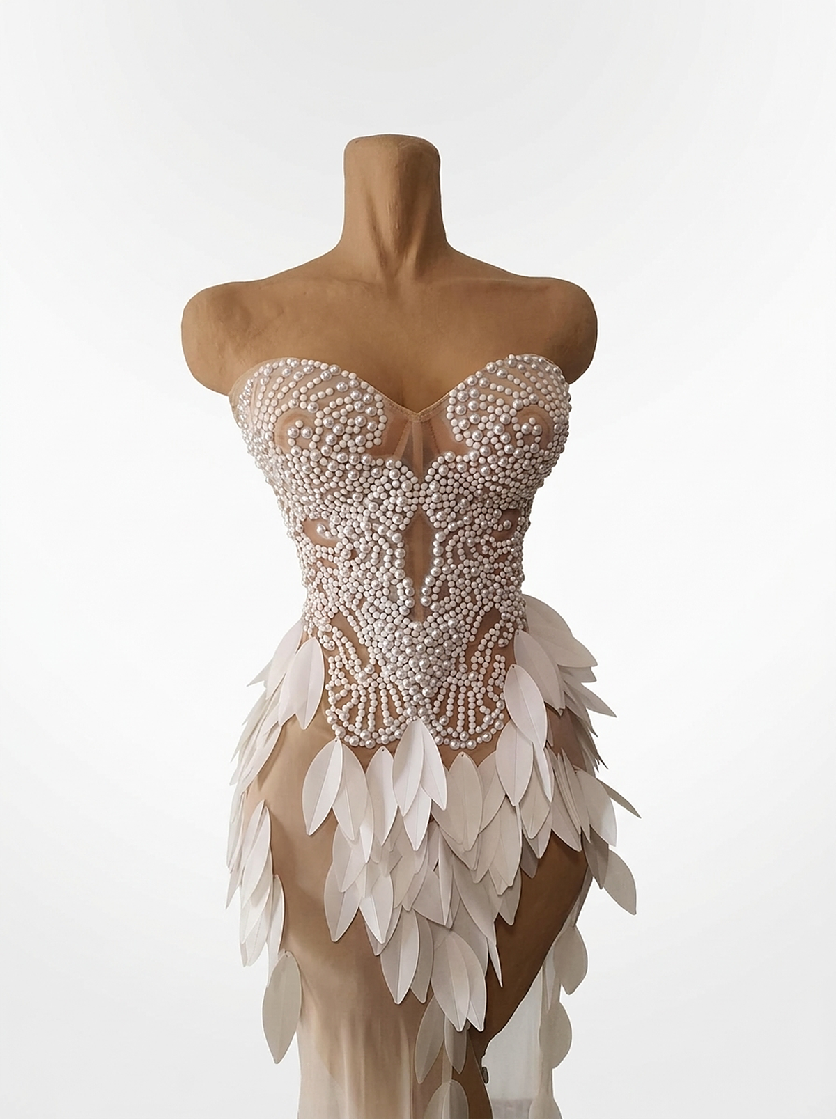 Alessia Leaf Pearl A-Line Gown — front detail
