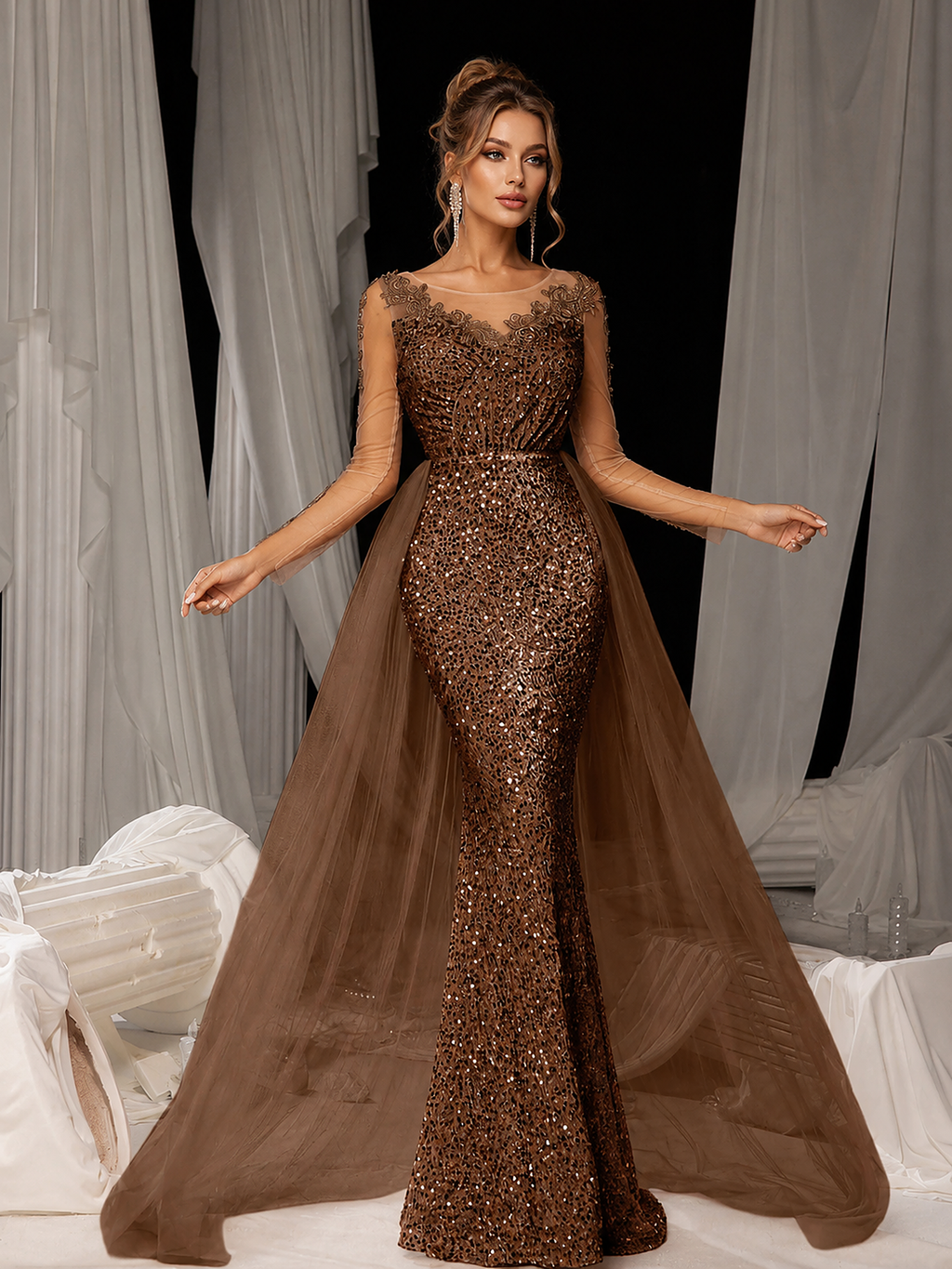 Calista Diamond Illusion Evening Gown — front view