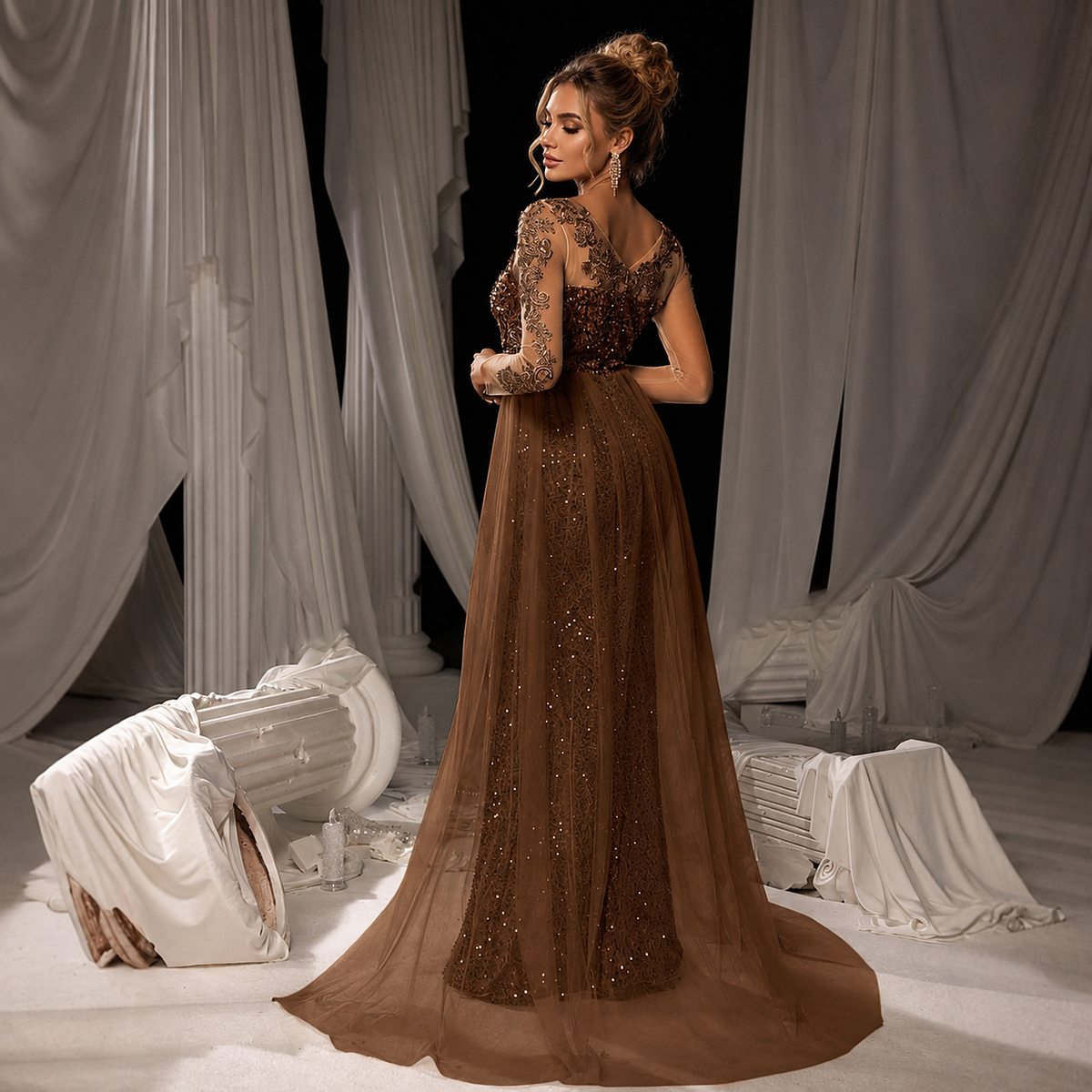 Calista Diamond Illusion Evening Gown — back view