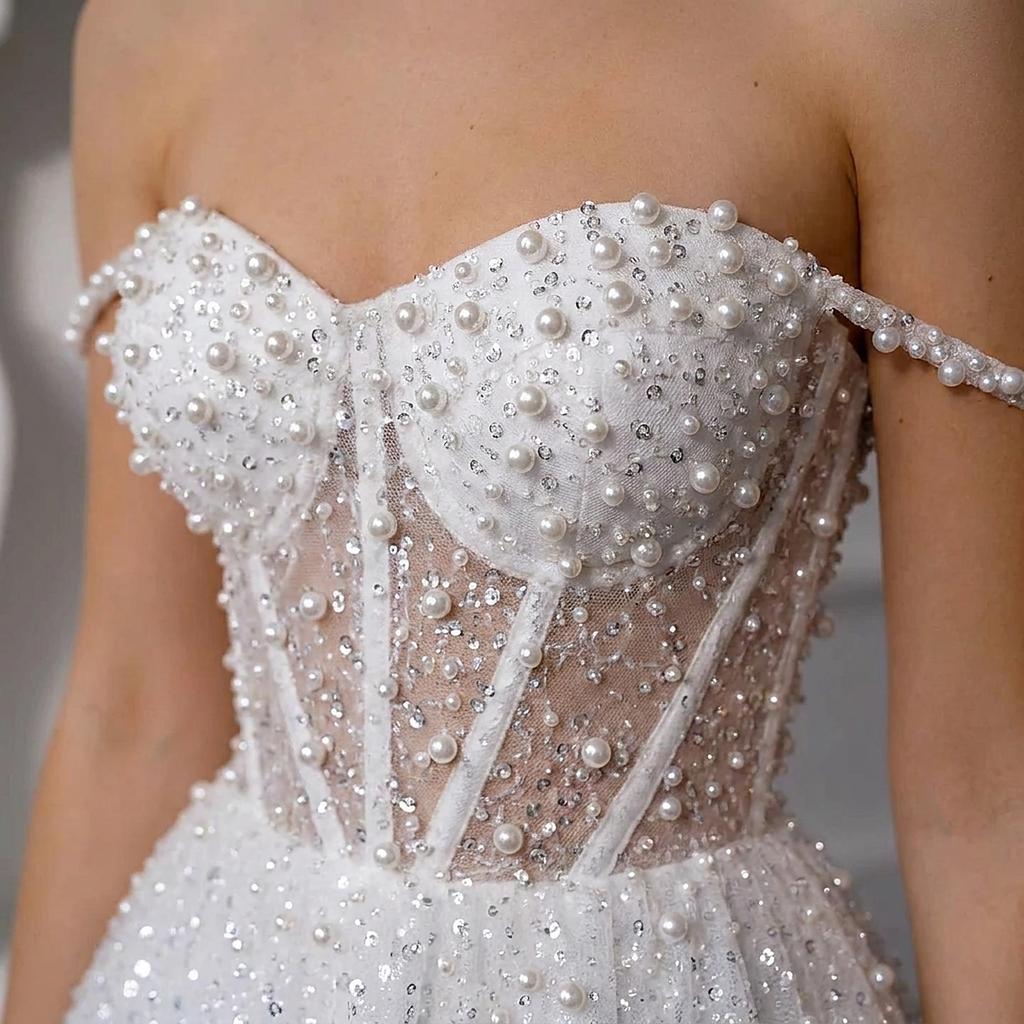 Elodie Sequin Off-Shoulder Mini Dress — detail view