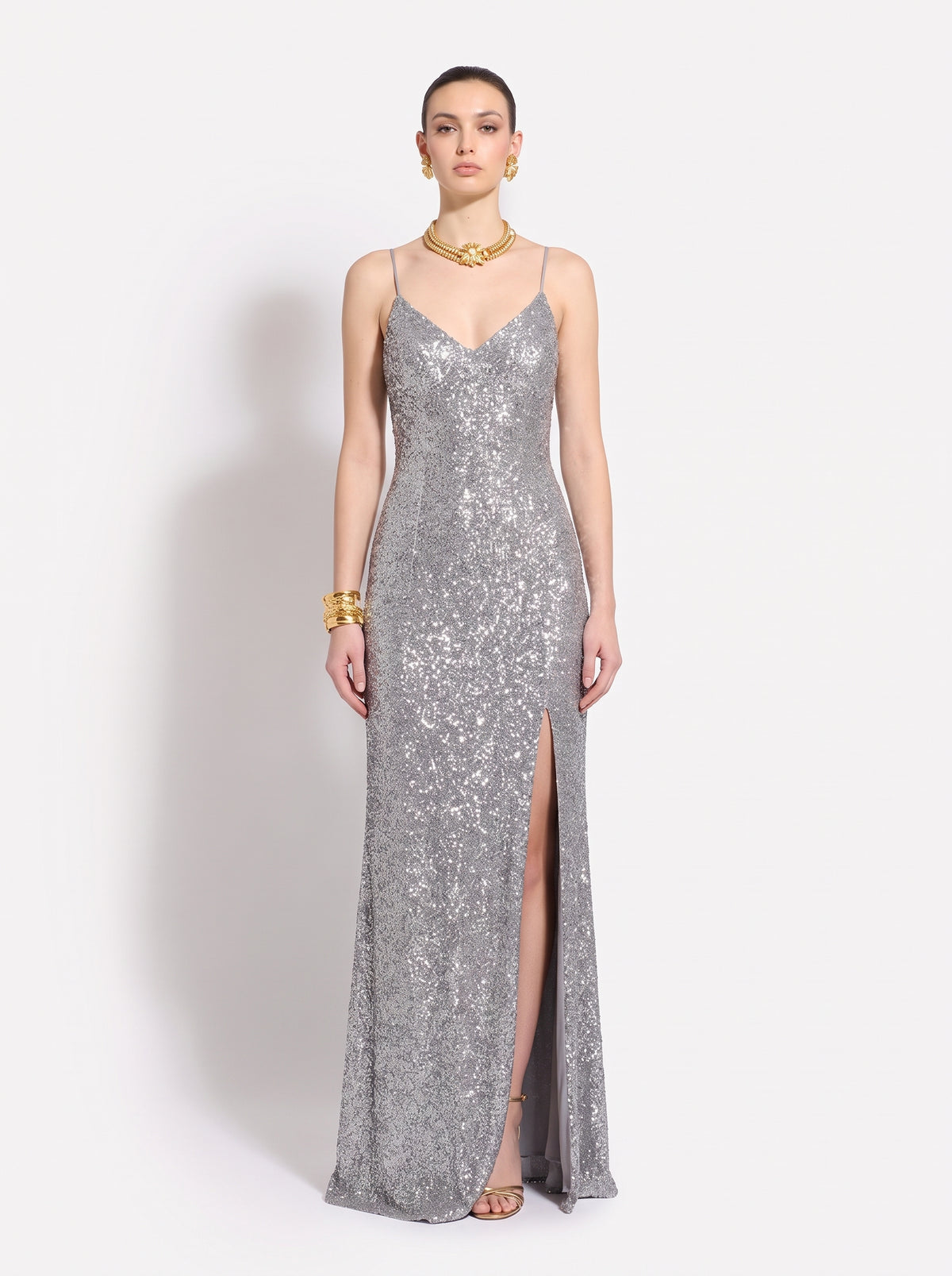 Imogen Silver Sparkle Cami Dress, front view