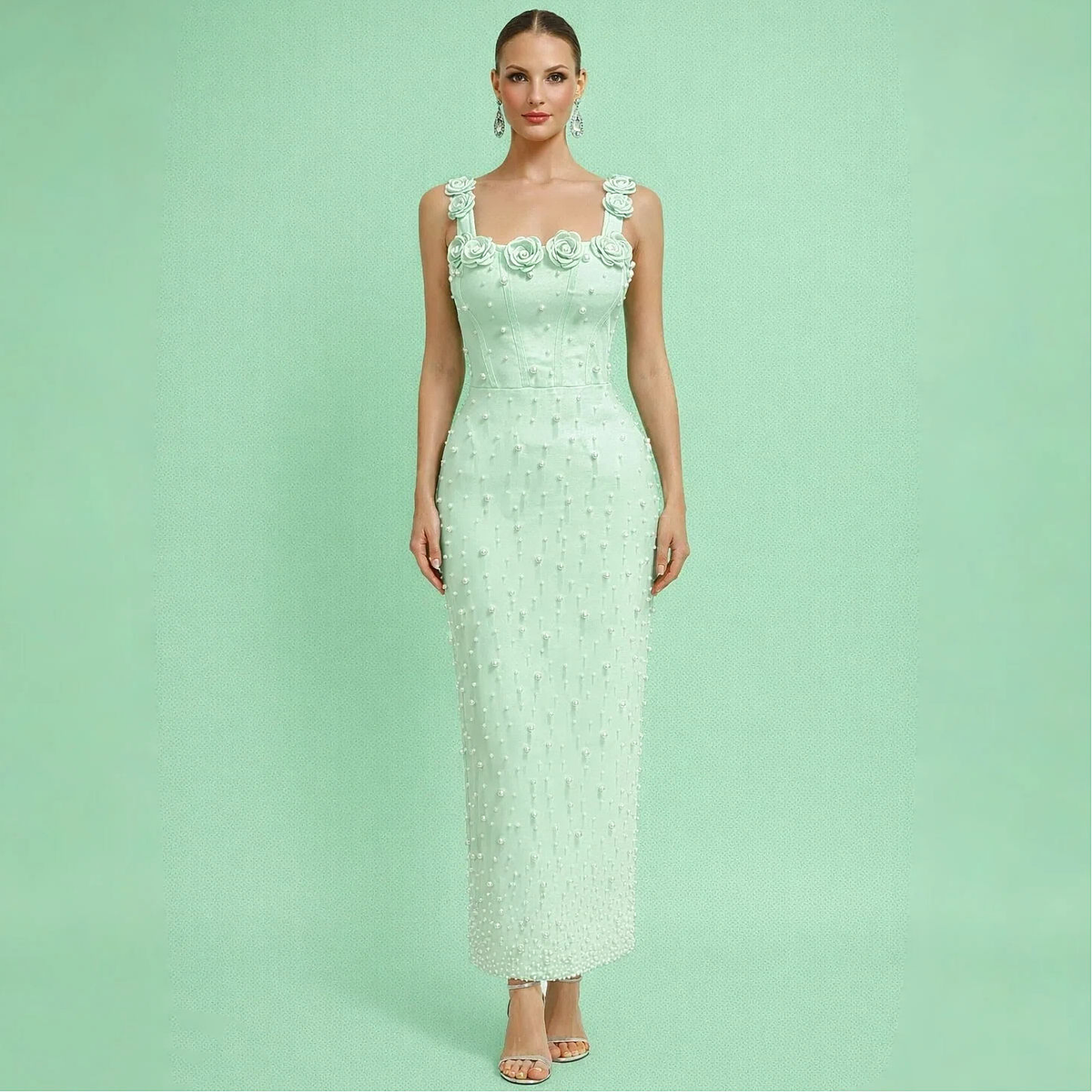 Isadora Rhinestone Beaded Sheath Gown — front view