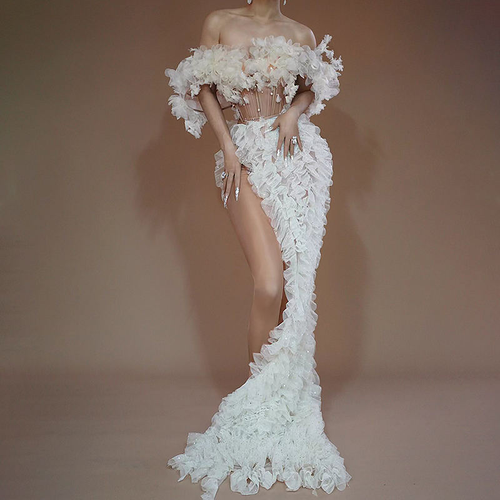 Anastasia Feather Beaded A-Line Gown — front view