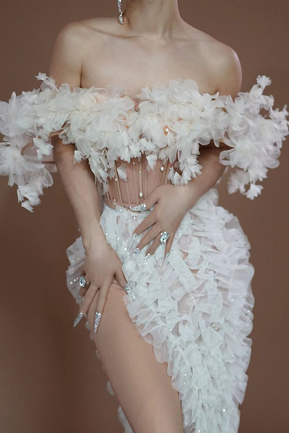 Anastasia Feather Beaded A-Line Gown — detail view