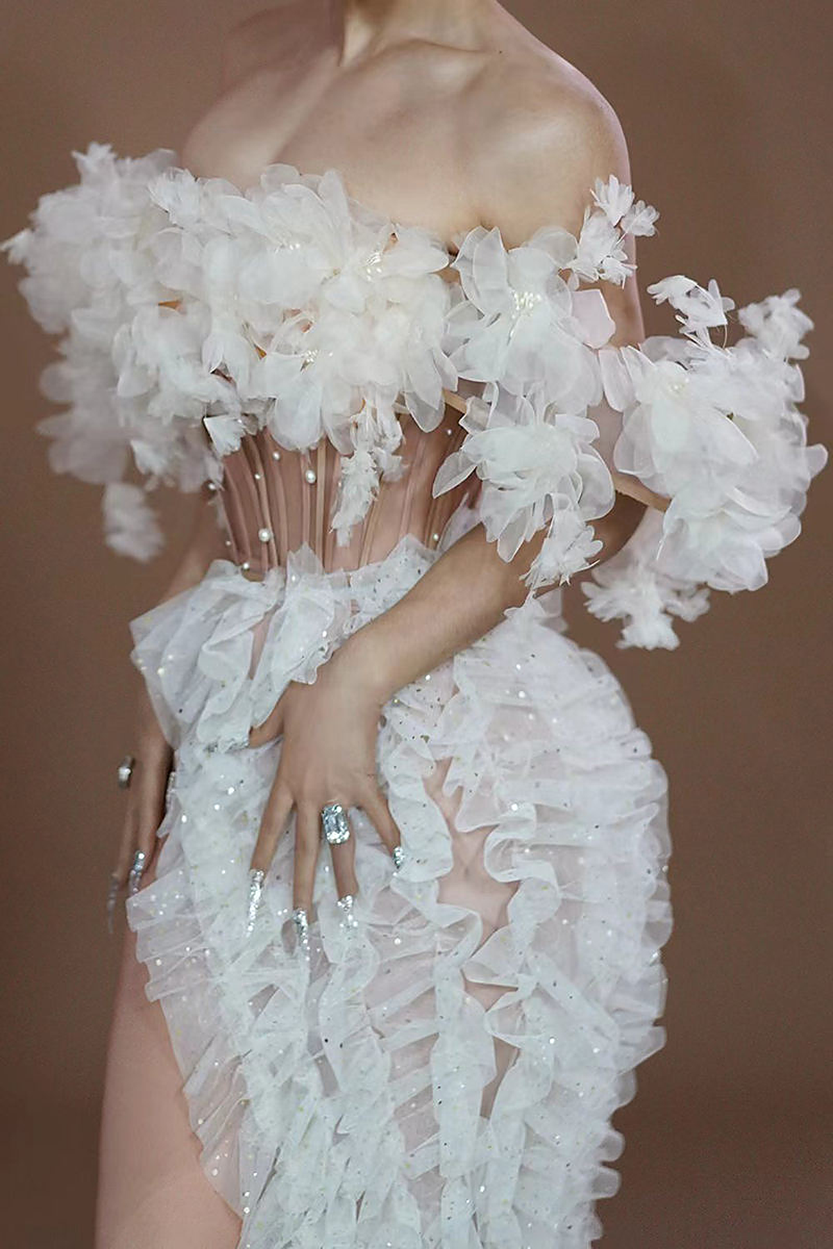 Anastasia Feather Beaded A-Line Gown — second detail view