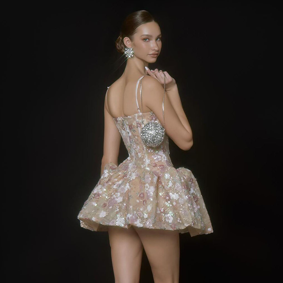 Maribel Floral Sequined Mini Dress — back view