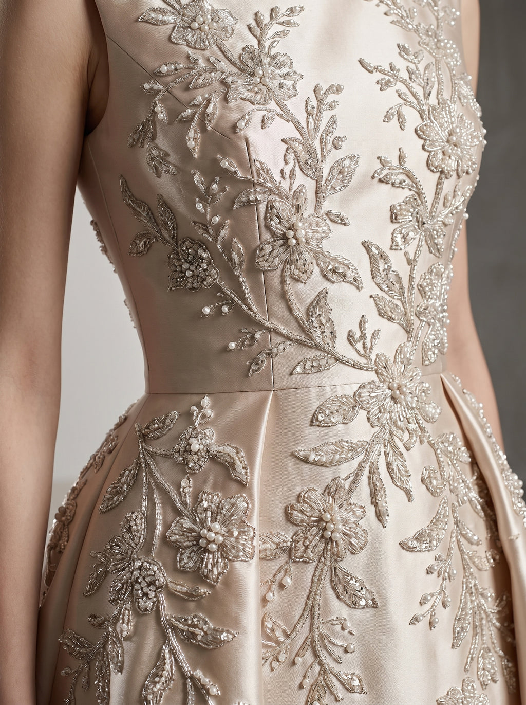 Marielle gown, floral embroidery and pearl beadwork detail