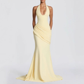 Delphine Pleated Halter Bodycon Gown — front view