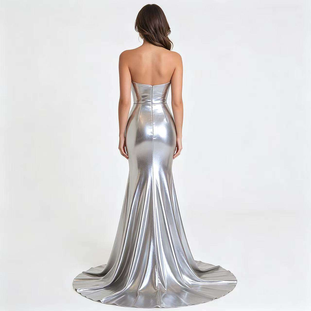 Giselle Satin Mermaid Evening Gown — back view