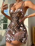 Naomi Sequined Metallic Mini Dress — front view