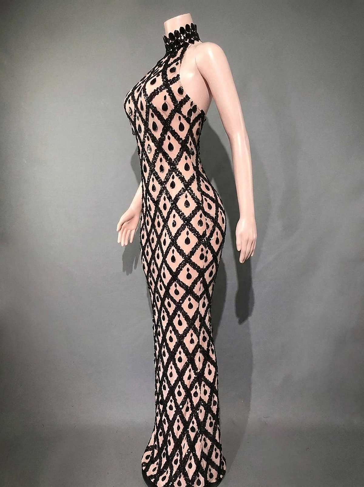 Nerissa Diamond Crystal Bodycon Gown — side view