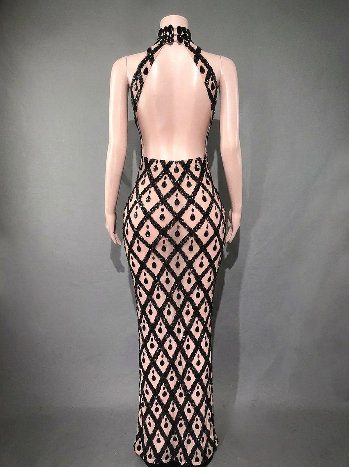 Nerissa Diamond Crystal Bodycon Gown — back view