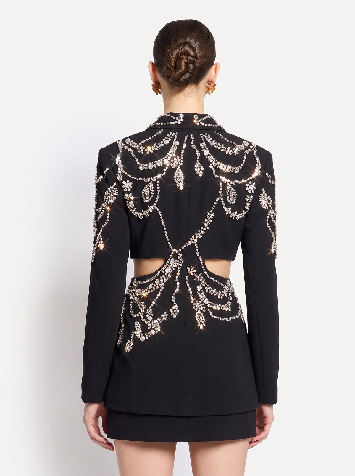 Noir Celeste Embroidered Suit, back view with crystal embroidery