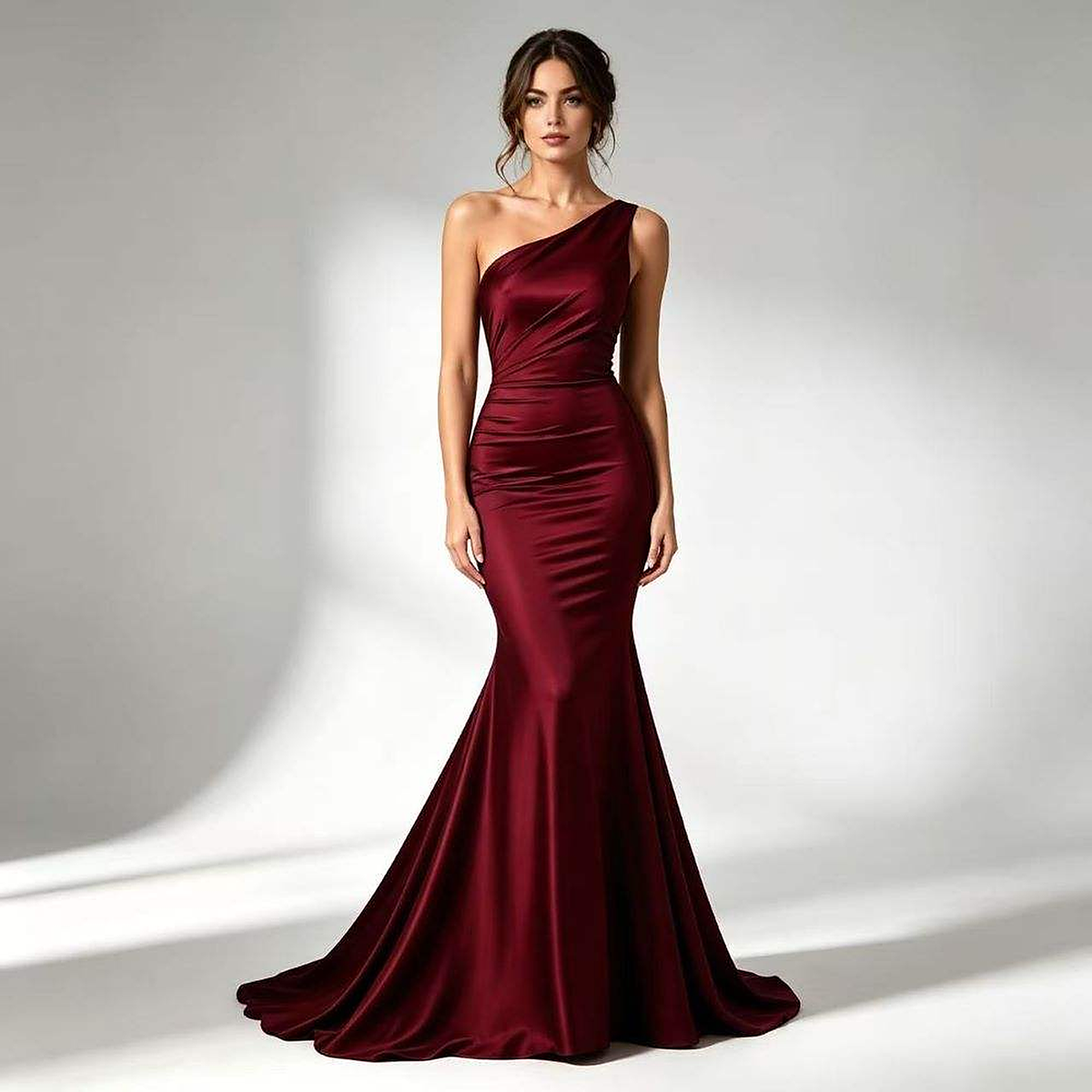 Veronique Ruched One-Shoulder Mermaid Gown — front view