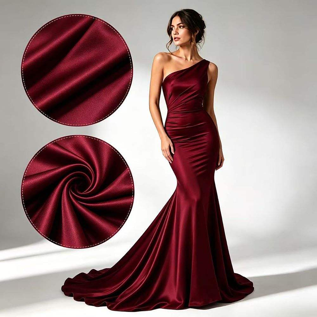 Veronique Ruched One-Shoulder Mermaid Gown — fabric detail