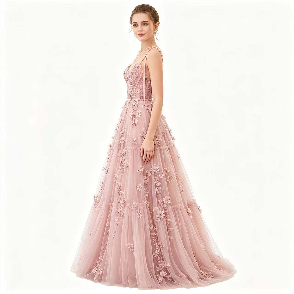 Rosalie Floral Tulle A-Line Gown — front view