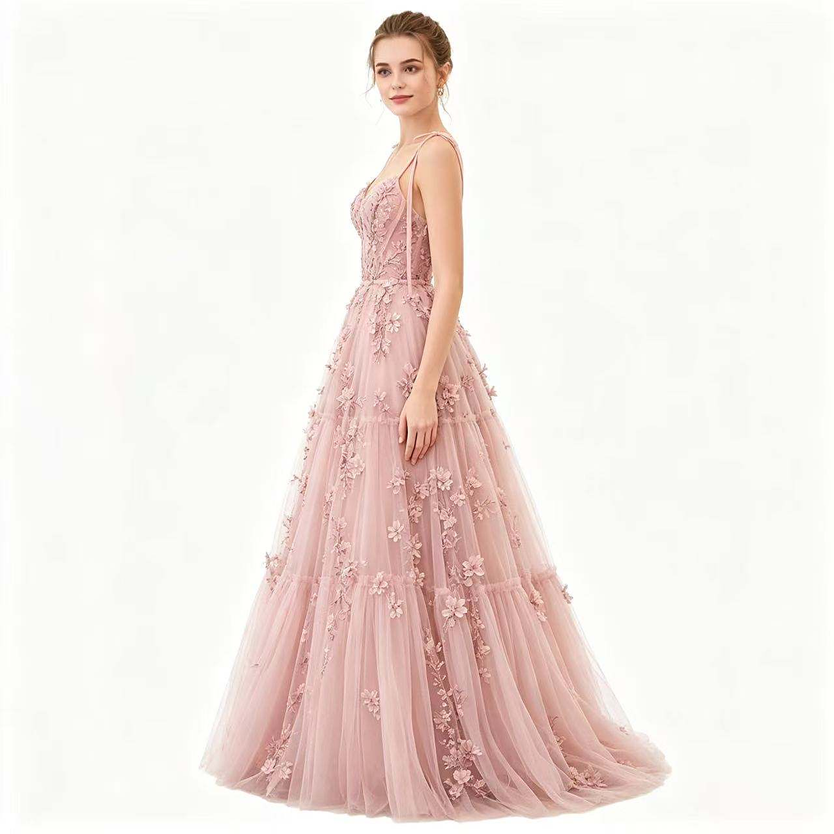 Rosalie Floral Tulle A-Line Gown — front view