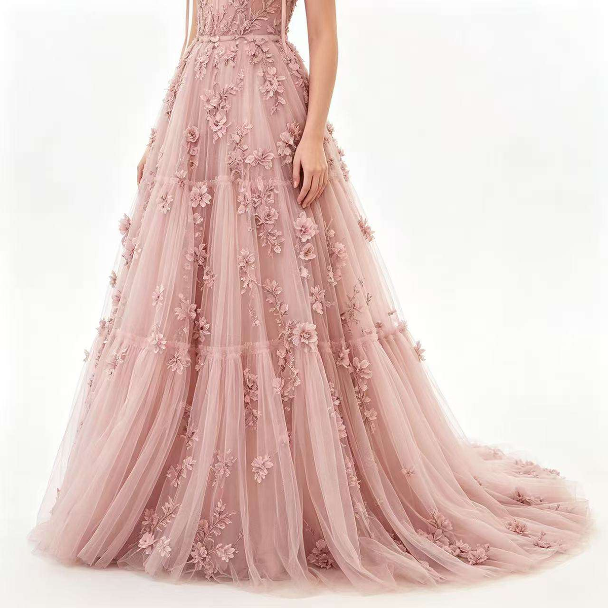 Rosalie Floral Tulle A-Line Gown — skirt detail
