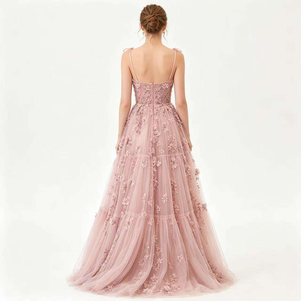 Rosalie Floral Tulle A-Line Gown — back view