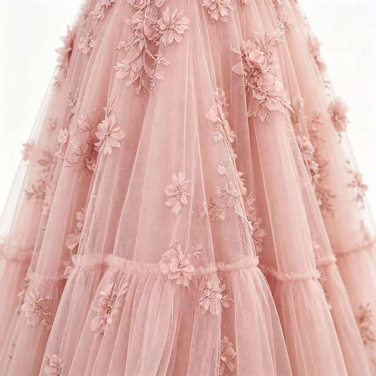 Rosalie Floral Tulle A-Line Gown — fabric and floral detail
