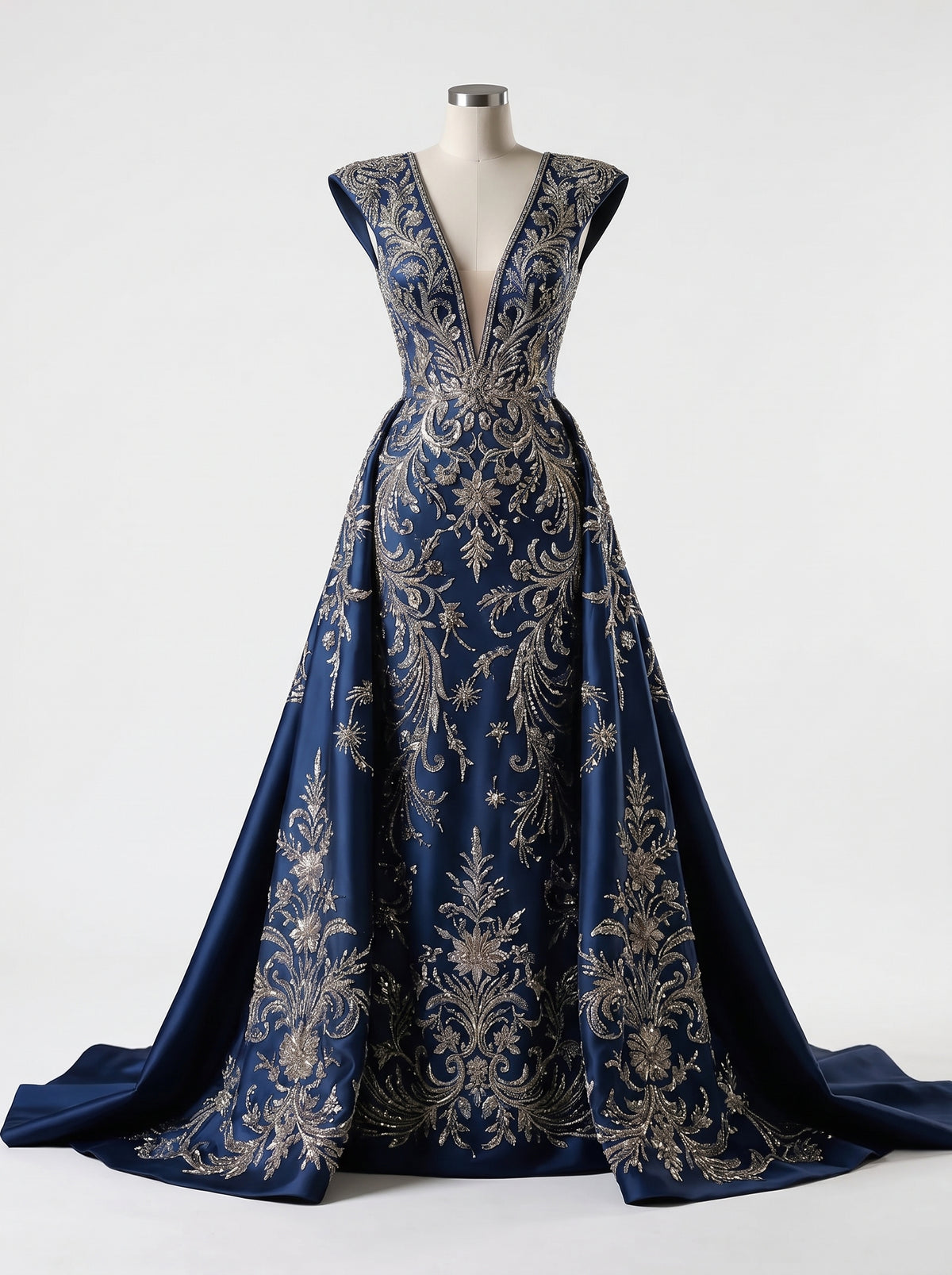 Sabine gown on a mannequin showing the train