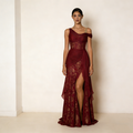 Seraphina Ruched Asymmetric Gown — front view