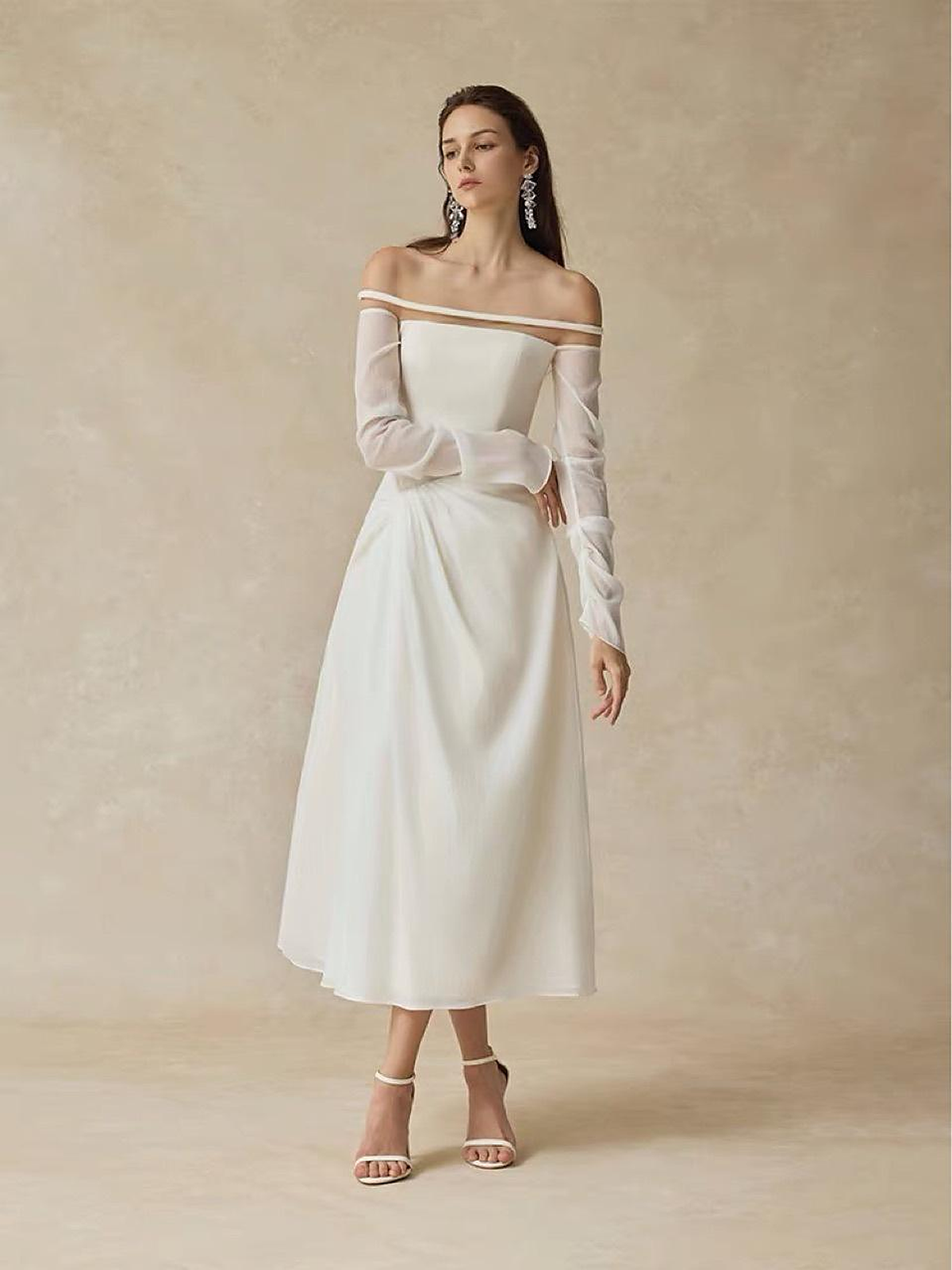 Elowen Off-Shoulder A-Line Gown — three-quarter view