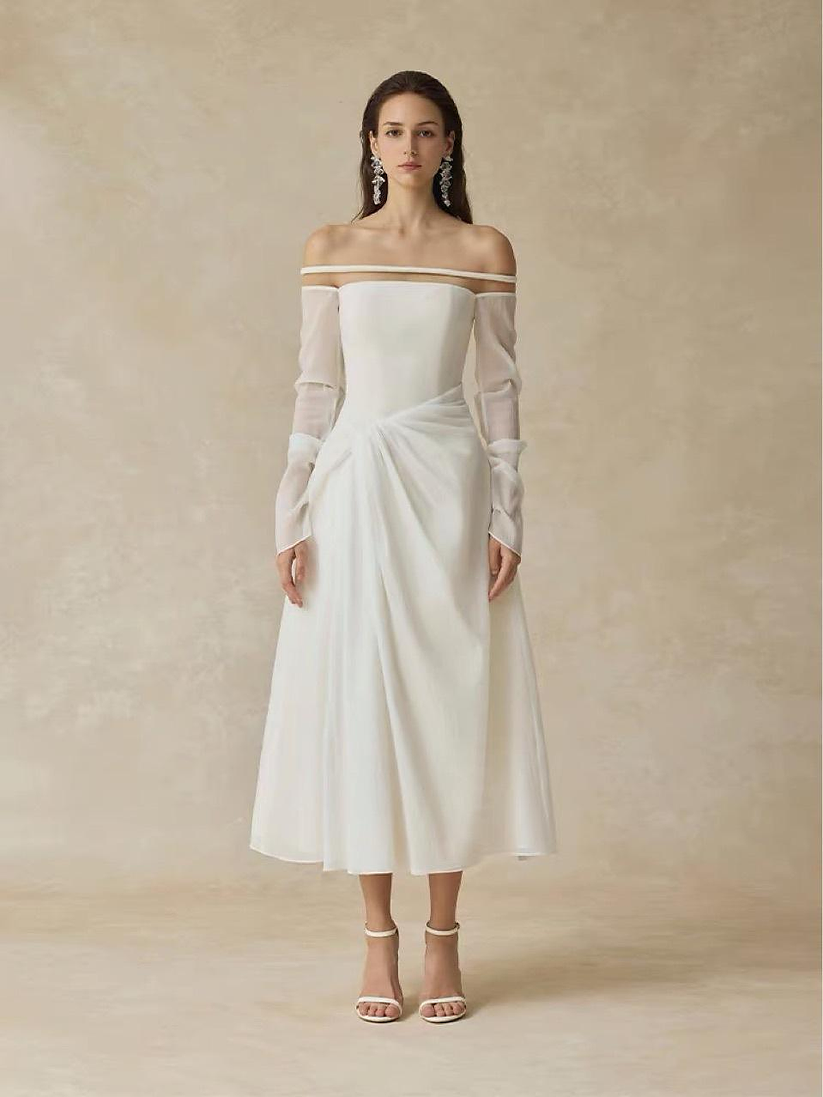 Elowen Off-Shoulder A-Line Gown — front editorial view