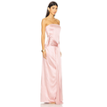 Serena Strapless Draped Satin Gown — front three-quarter view