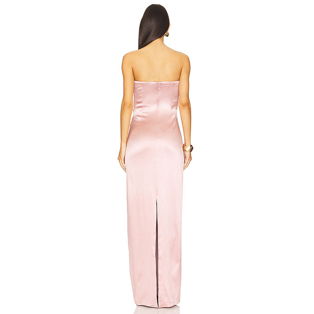 Serena Strapless Draped Satin Gown — front view