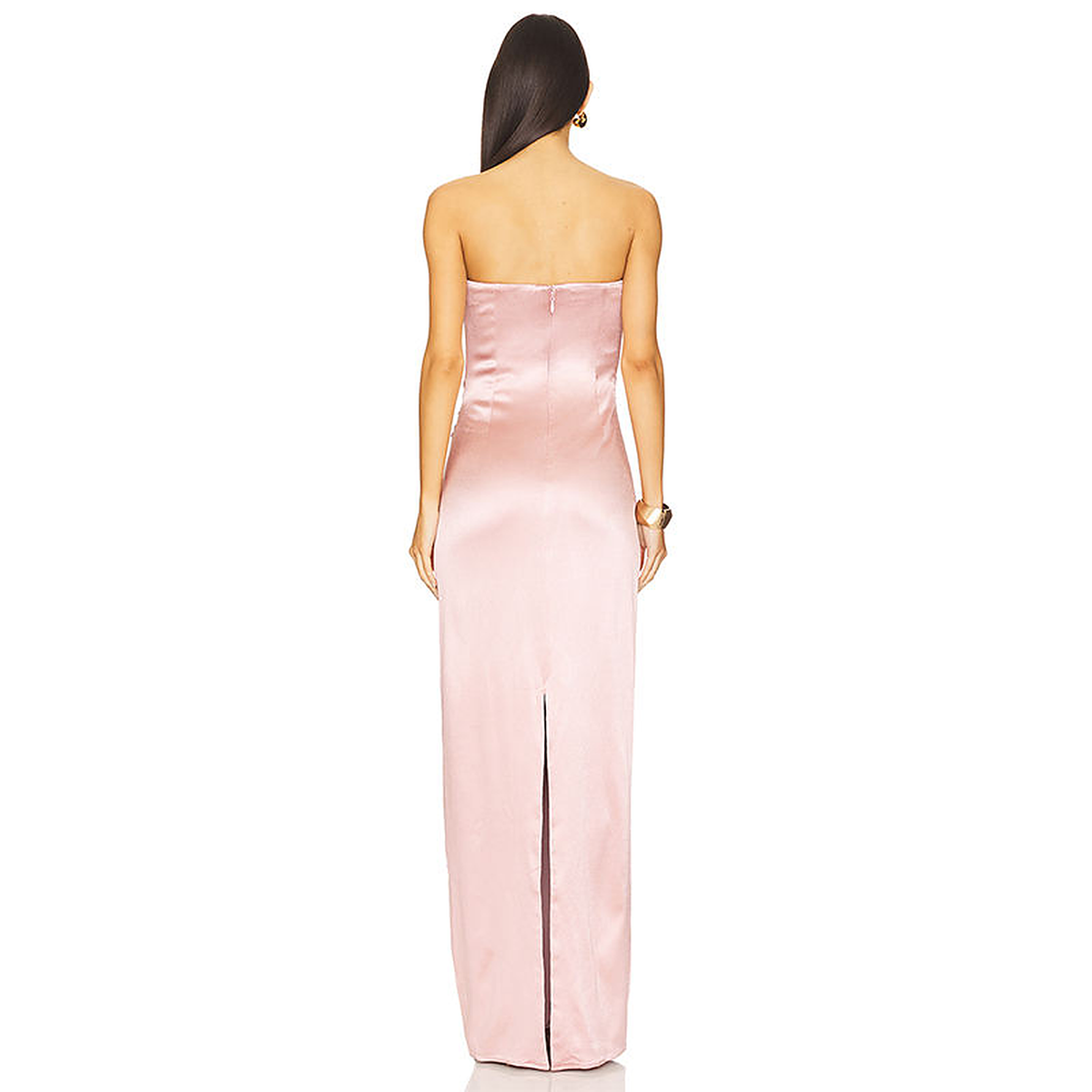 Serena Strapless Draped Satin Gown — front view