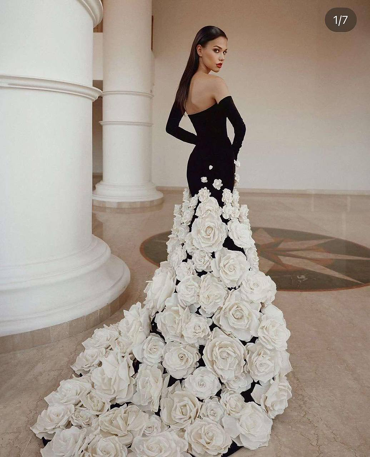 Valentina Floral Appliqué Lace Mermaid Gown — back view
