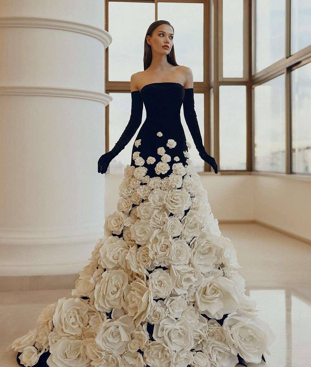 Valentina Floral Appliqué Lace Mermaid Gown — front view