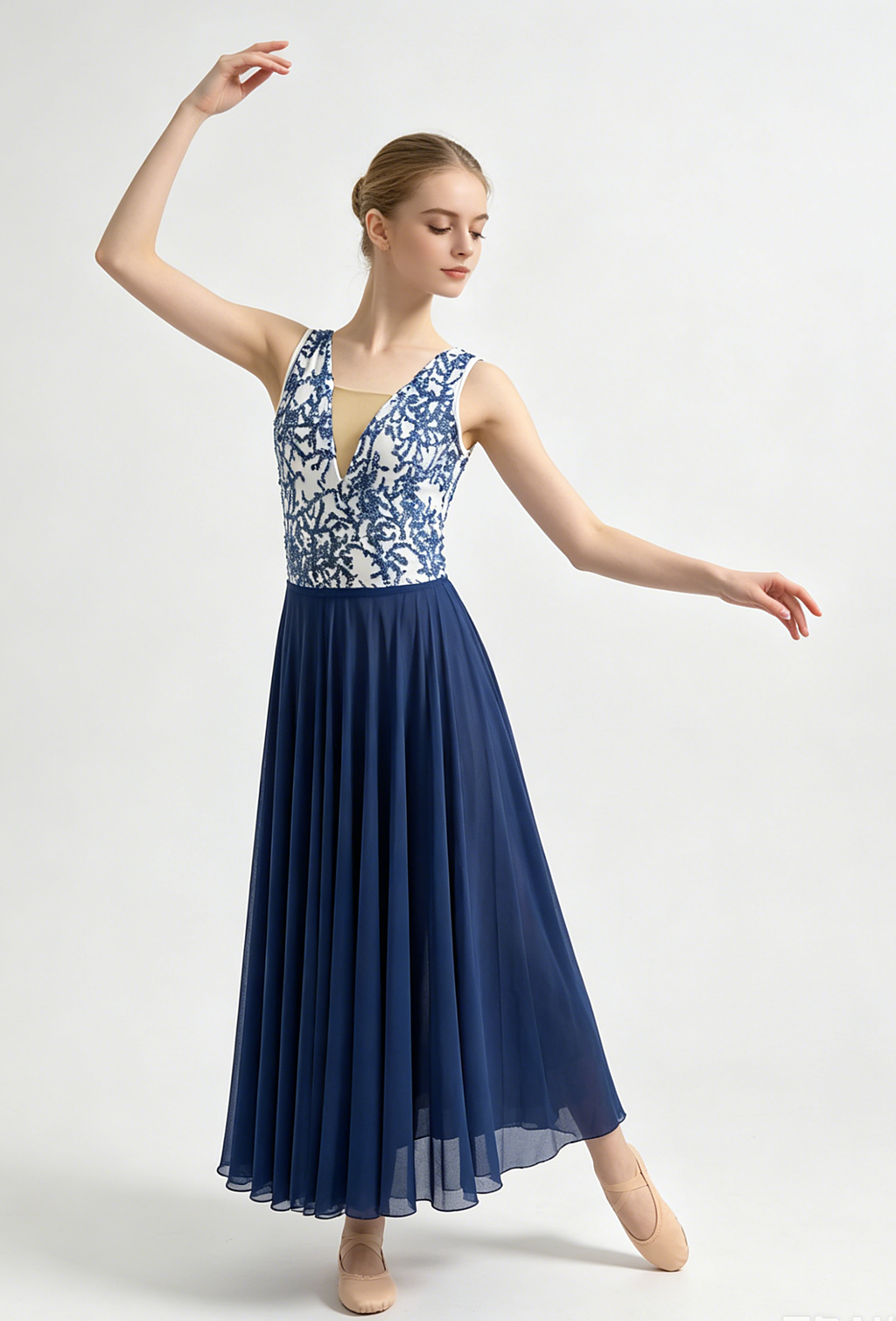 Odette Blue Stage Dance Dress — front three-quarter view