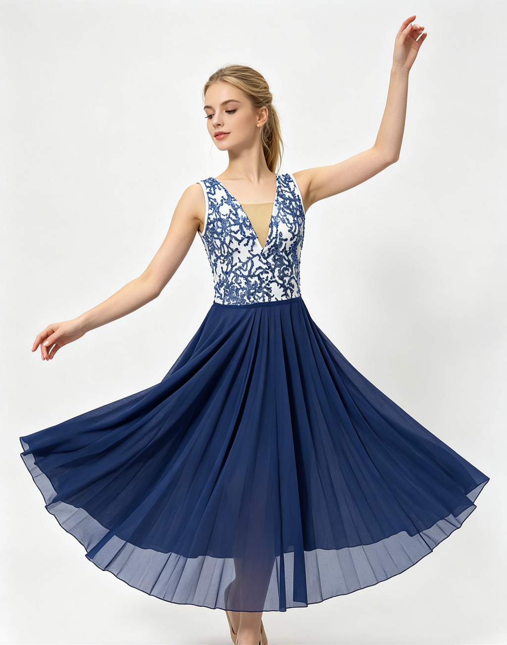 Odette Blue Stage Dance Dress — full front view
